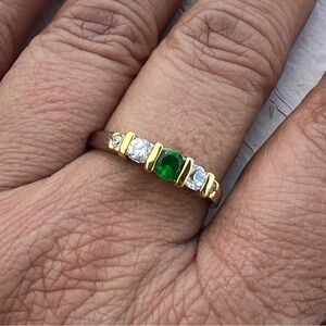 Silver & Gold Emerald Eternity Band Sz 10.75